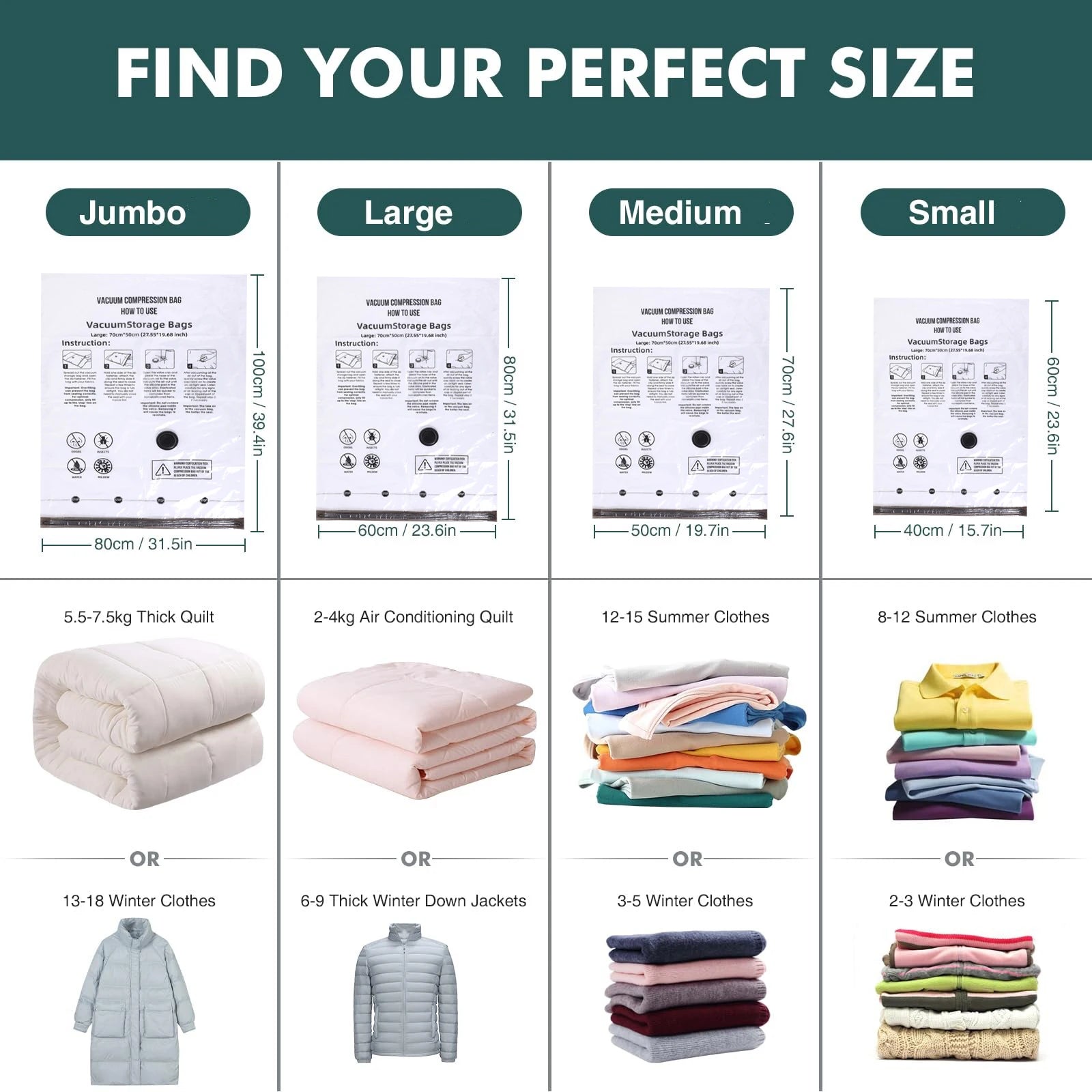 Vacuum Storage Bags, Space Saver Bags  Compressed Storage Bags for Clothing, Comfort Items and Blankets Organizer